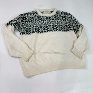 VTG Ash Creek Sweater Mens Medium Cream Green Fair Isle Crew Neck Nordic